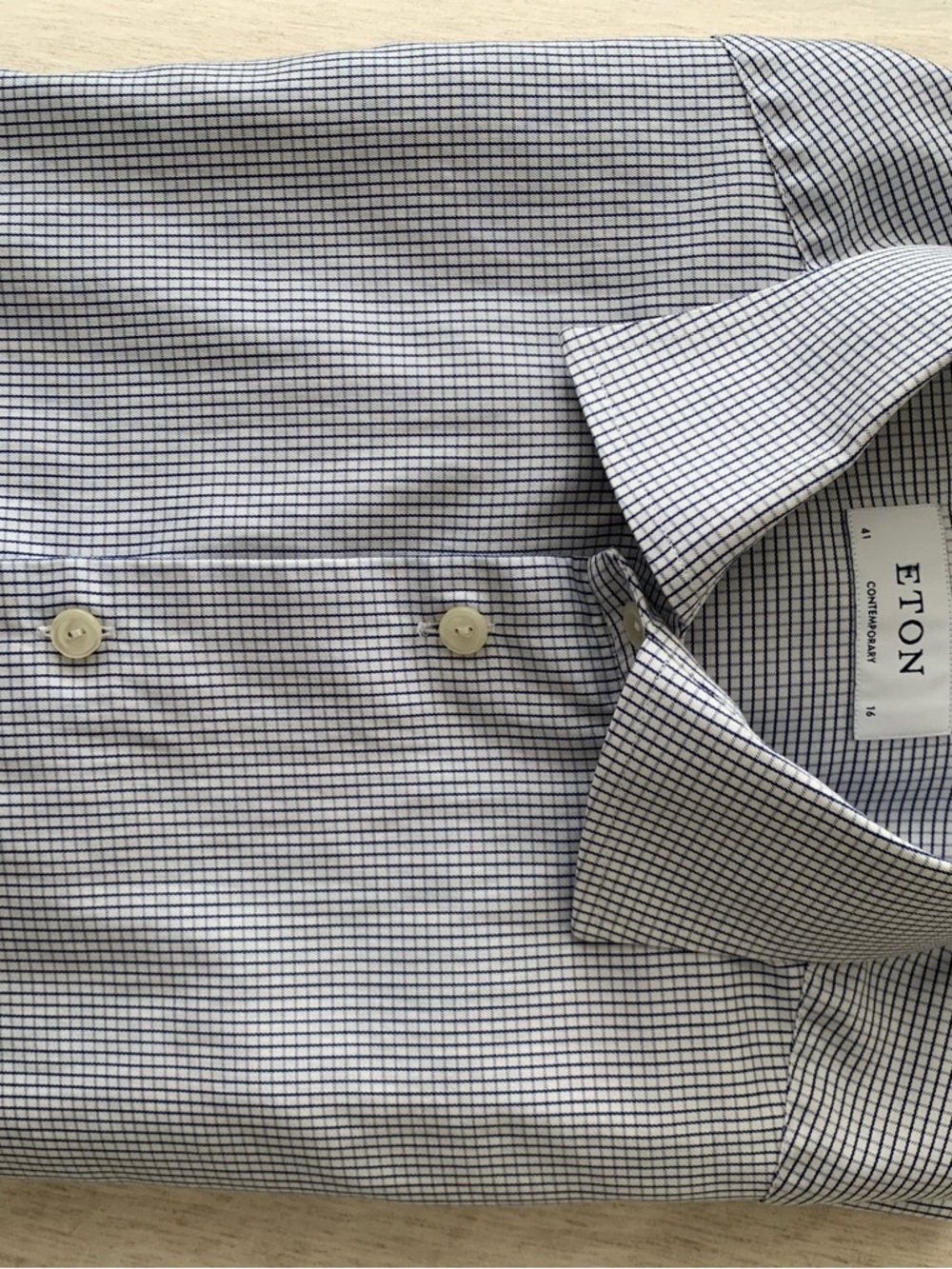 Eton Dress Shirt 100% Cotton Men's size 42-16 ½ Light Blue Micro-Check - Picture 12 of 13